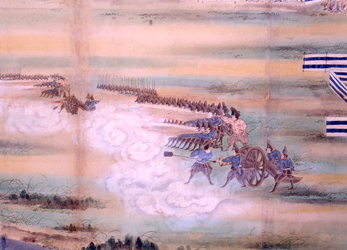 天保12年の日本初の洋式砲術・銃陣演習の様子を描いたもの（板橋区立郷土資料館 蔵）