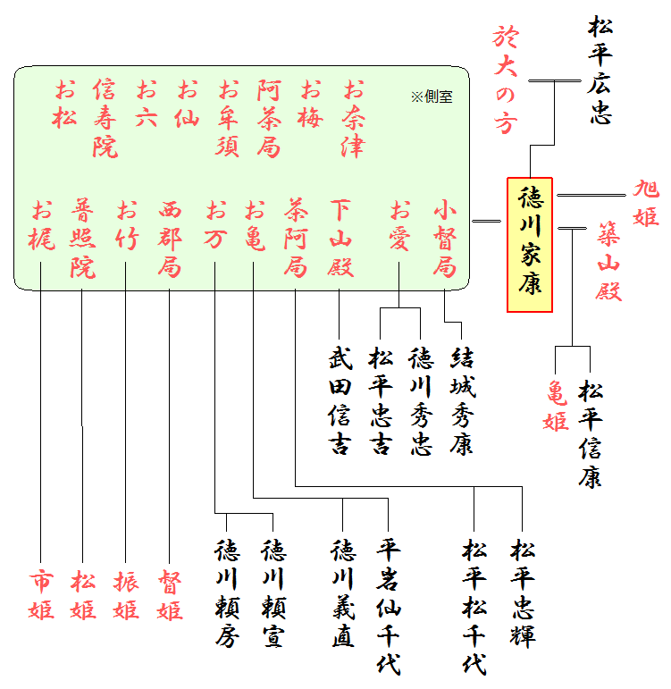 徳川家康の略系図（妻子）