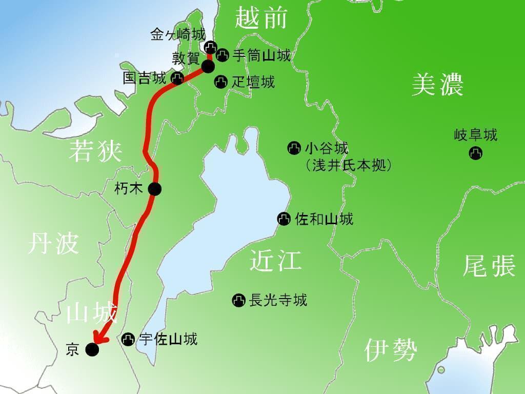 金ヶ崎の退き口のおおよそのルート（戦国ヒストリー編集部作成）