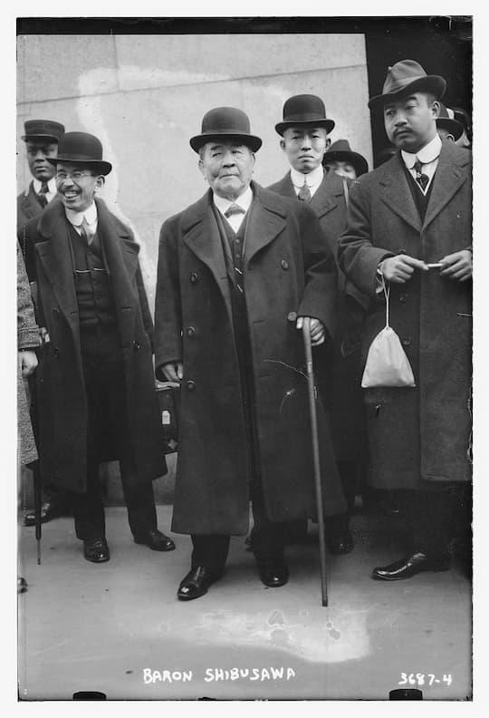 1915年の渋沢栄一、ニューヨーク市にて。（出典：Library of Congress, Bain Collection, "Baron Shibusawa"）