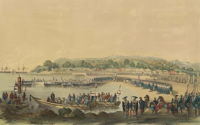 1853年7月14日、ペリー提督の初上陸の図（出典：wikipedia）