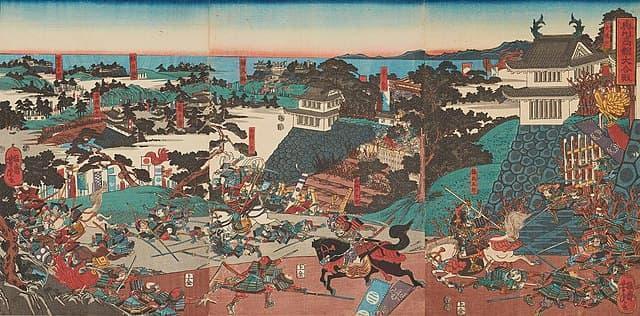 歌川芳虎 作『奥州高館大合戦』（出典：wikipedia）