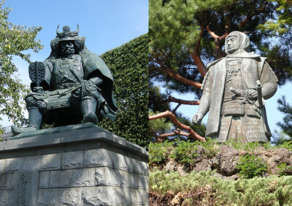 武田信玄像（左）と上杉謙信像（右）