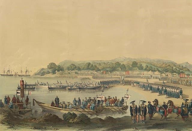1853年7月14日、ペリー提督一行初上陸の図(出典:wikipedia)