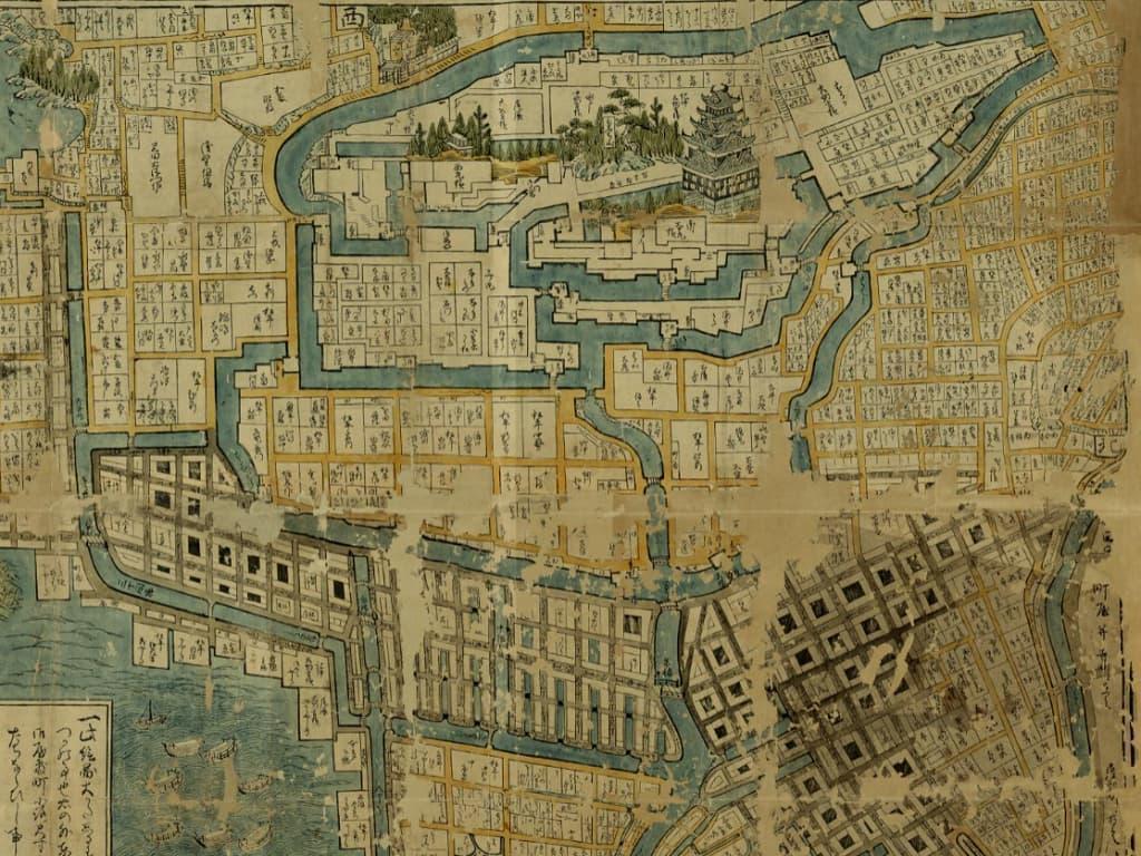 初期の江戸の町を描いた『武州豊嶋郡江戸庄図』（1632年頃刊、出典：国立国会図書館デジタルコレクション）
