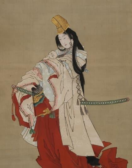 白拍子姿の静御前(葛飾北斎筆、北斎館蔵 出典:wikipedia)