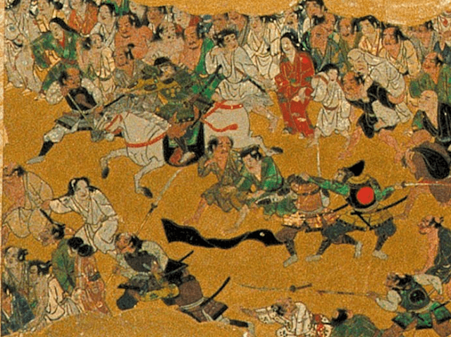 『大坂夏の陣図屏風』右隻部分の一部。避難しようとする群衆の姿が描かれている。（出典：wikipedia）