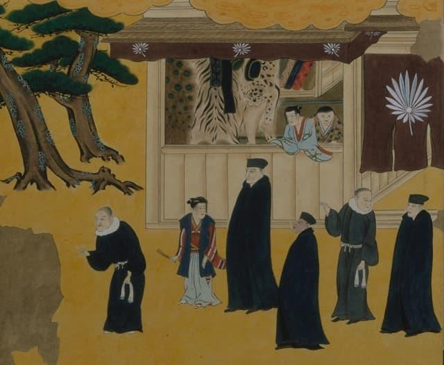 『南蛮屛風』にみえる宣教師たち（出典：ColBase）