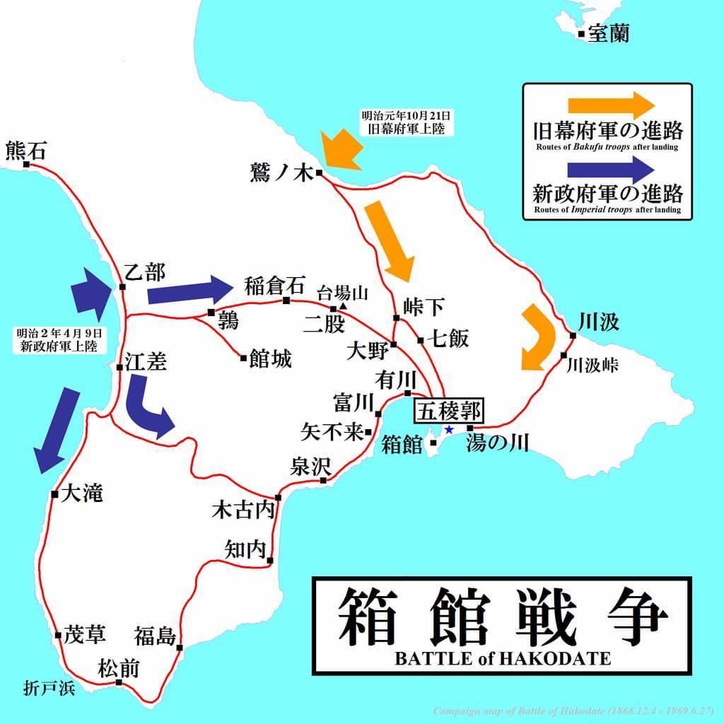 旧幕府と新政府軍の進路（出典：wikipedia）