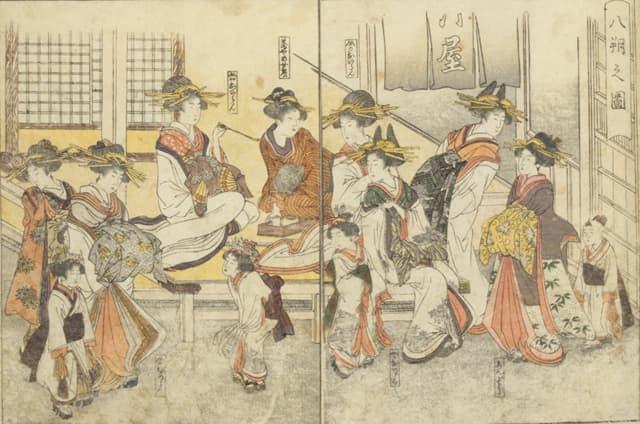 八朔之図（『青楼絵抄年中行事』より。出典：国立国会図書館デジタルコレクション）