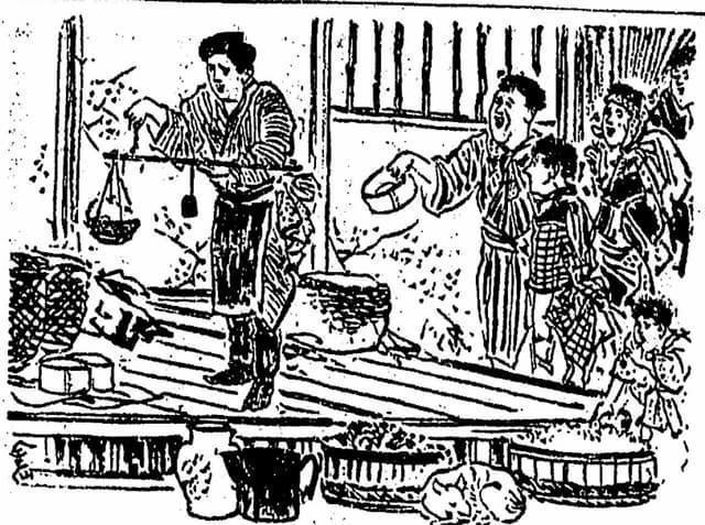 残飯屋で飯を買う貧民（『最暗黒の東京 2版』より。出典：国立国会図書館デジタルコレクション）