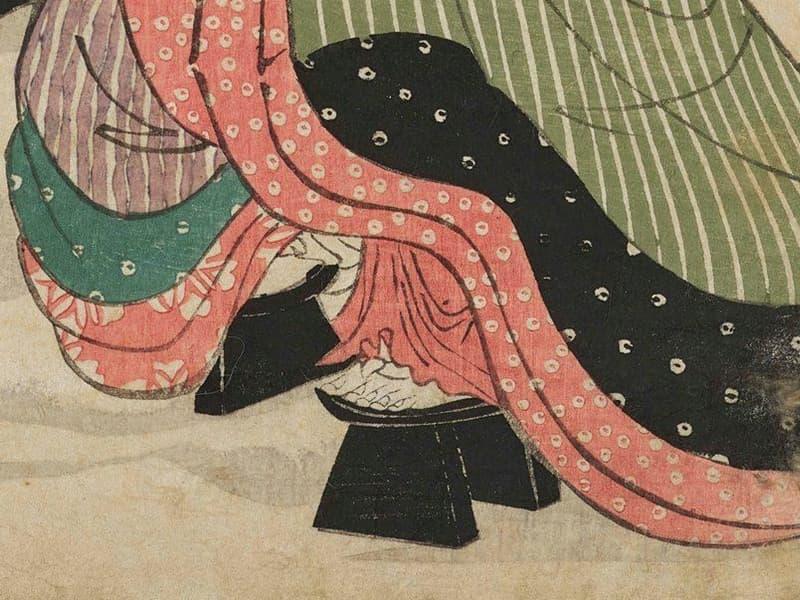 足元をみると、裸足なのがわかる（『風流雪ノ遊』より。出典：ColBase）