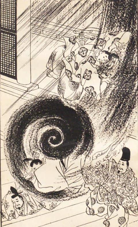 清涼殿での落雷シーン(『少年菅原道真公』より。出典:国立国会図書館デジタルコレクション)