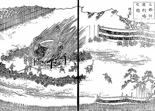 『絵本太閤記』に描かれた、三条河原での五右衛門の釜茹で(出典:国立国会図書館デジタルコレクション)