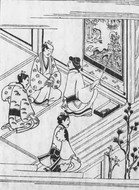 絵解きを行う熊野比丘尼（『籠耳 巻之4』より。出典：国立国会図書館デジタルコレクション）