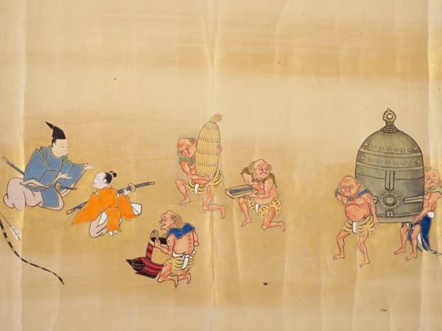 褒美を与えられる秀郷（『俵藤太秀郷繪巻』より。出典：国立国会図書館デジタルコレクション）