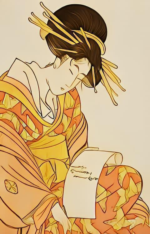 喜多川歌麿画の遊女の浮世絵（イラスト化したもの）