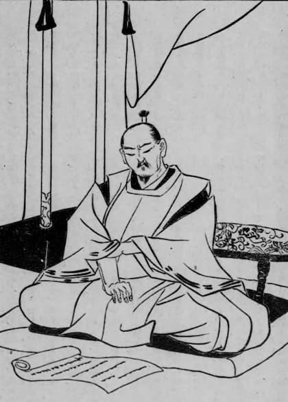 信長からの書に目を通す将軍義昭（『絵本日本外史』より。出典：国立国会図書館デジタルコレクション）
