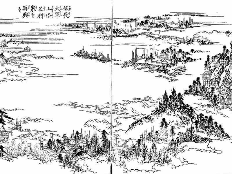 信長大軍の上洛の様子を描いたもの（『絵本太閤記』より。出典：国立国会図書館デジタルコレクション）
