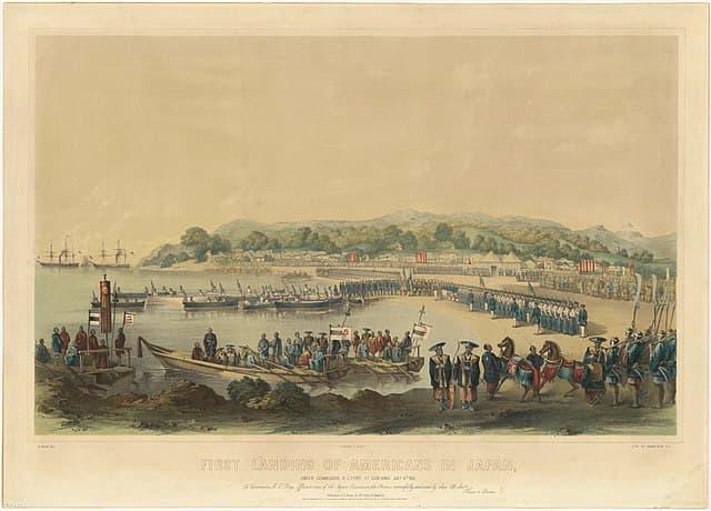 1853年7月14日、ペリー提督一行初上陸の図。（出典：wikipedia）