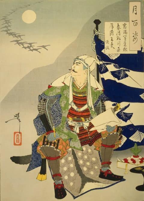 『月百姿　霜満軍営秋気清数行過鳫月三更　謙信』（月岡芳年 画。出所：国立国会図書館デジタルコレクション）