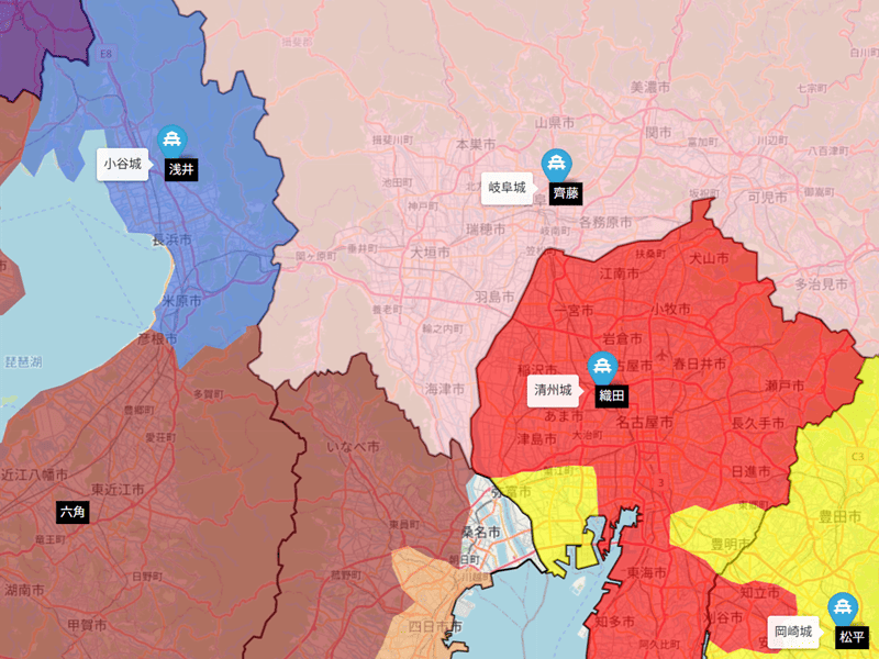 ※参考：１５６０年ごろの美濃斎藤氏と周辺国の勢力支配図（Leaflet | © OpenStreetMap contributors）