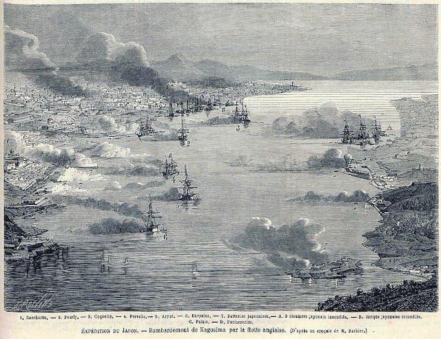 フランスの雑誌に掲載された薩英戦争の様子（出典：Wikimedia Commons）