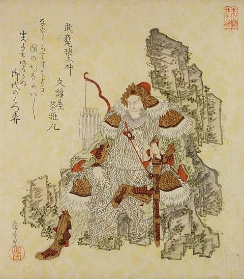 江戸時代の浮世絵に描かれた建御雷神（岳亭春信画、出典：wikipedia）