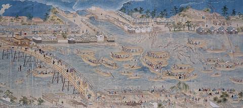 「隅田川風物図巻」（複製・部分）　影からくり絵　18世紀中頃　東京都江戸東京博物館蔵