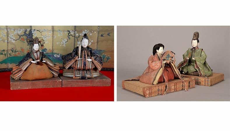 【左】享保雛(瀬尾静子きもの学院古典衣裳部寄贈) 【右】有職雛(徳島城博物館蔵)